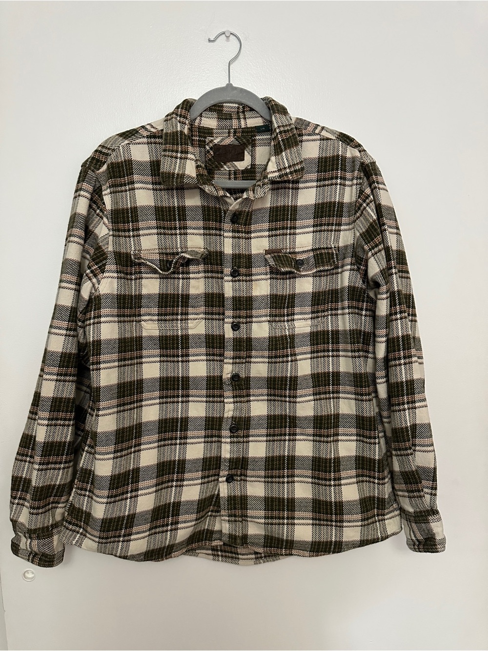 Plaid Button-Up Shacket in Cream and Olive